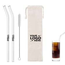 3 in 1 Bent Glass Drinking Straws Set with Cleaning Brush